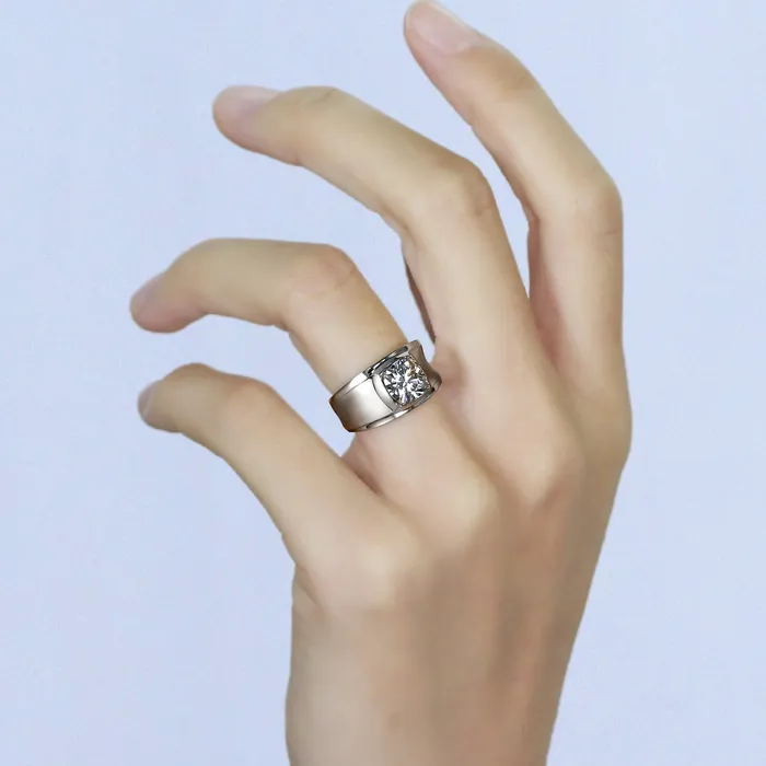 Rings Luxus Moissanite Rings Jewelry Platinum Plated Silver Wide Band Women Moissanite Ring 2ct