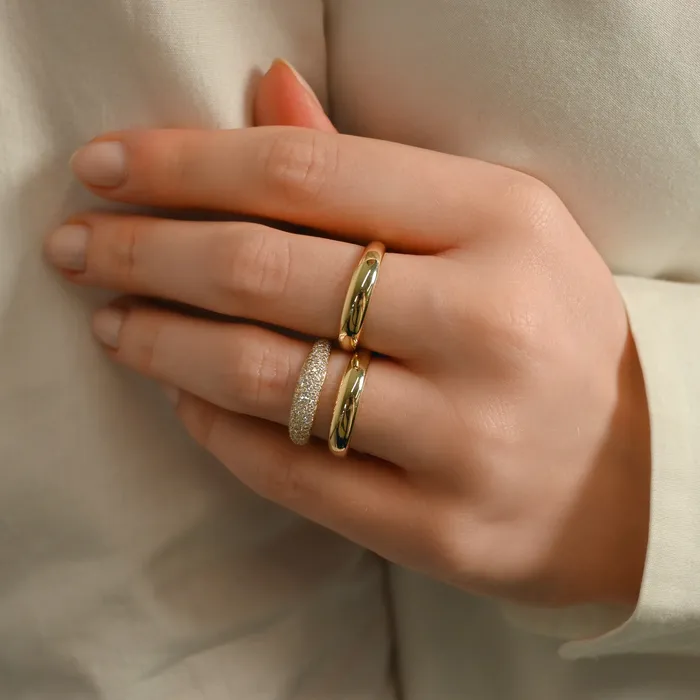 SG Fine Gold and Diamond Double Domed Ring Rings