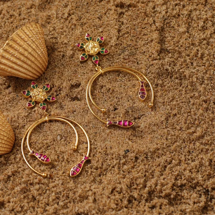 SILVER Earrings Matsya Floral Dangle Silver Earrings