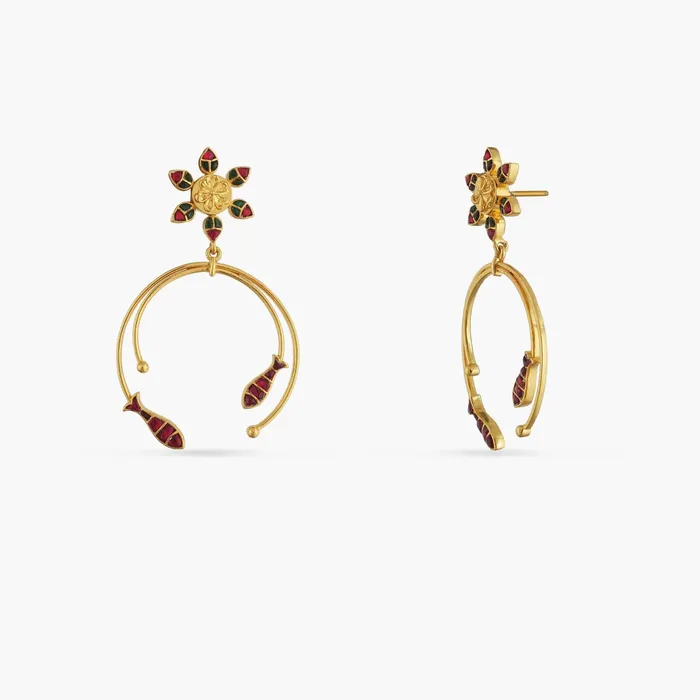 SILVER Earrings Matsya Floral Dangle Silver Earrings