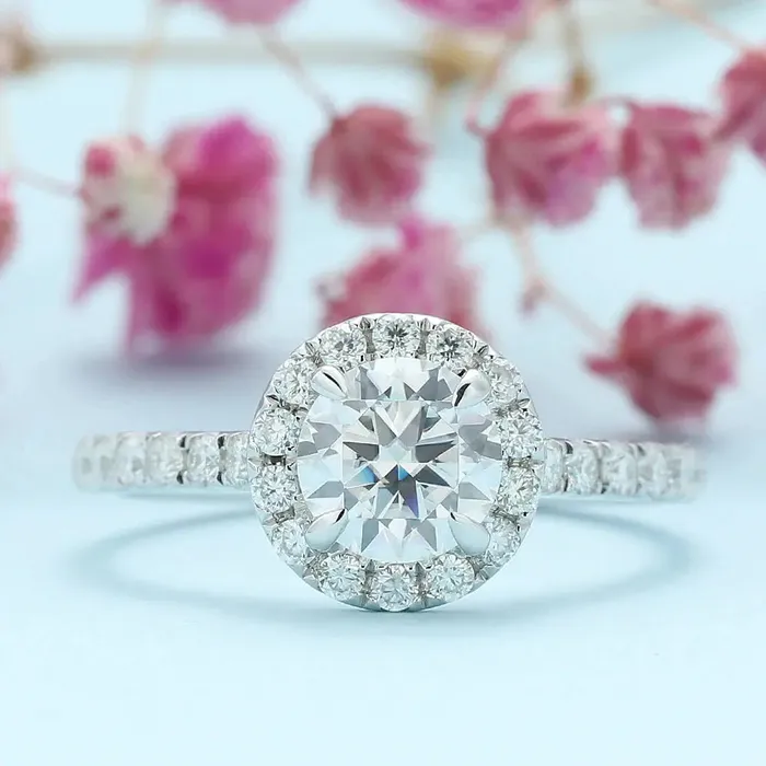 Silver or Gold Plated Silver Halo Moissanite Engagement Ring Affordable 1ct Luxus Moissanite Rings Silver or Gold Plated Silver Halo Moissanite Engagement Ring Affordable 1ct Luxus Moissanite Rings