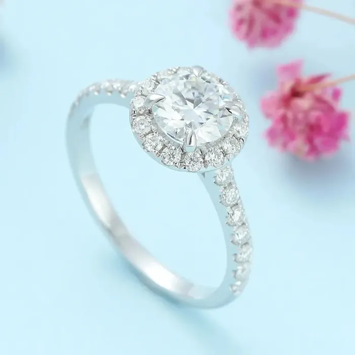 Silver or Gold Plated Silver Halo Moissanite Engagement Ring Affordable 1ct Luxus Moissanite Rings