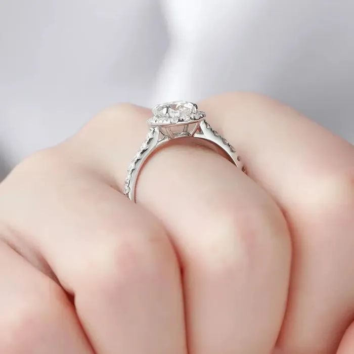 Silver or Gold Plated Silver Halo Moissanite Engagement Ring Affordable 1ct Luxus Moissanite Rings
