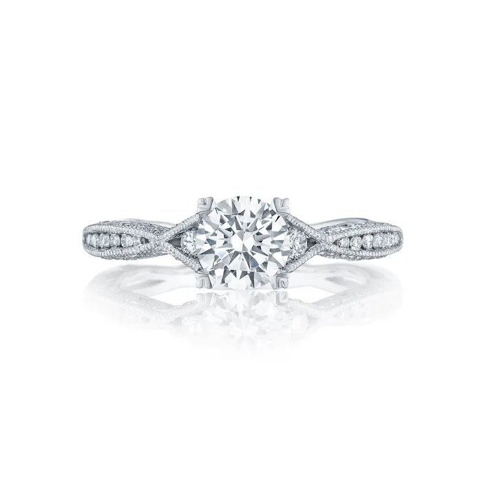 Tacori Platinum Classic Crescent Round Diamond Engagement Ring Setting 028 CTW International Diamond Center Rings