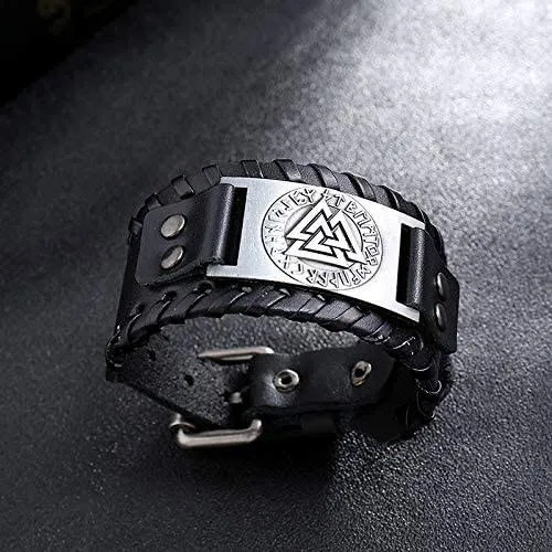 Valhalla Vikings Bracelets Viking Leather Bracelet Valknut Symbol