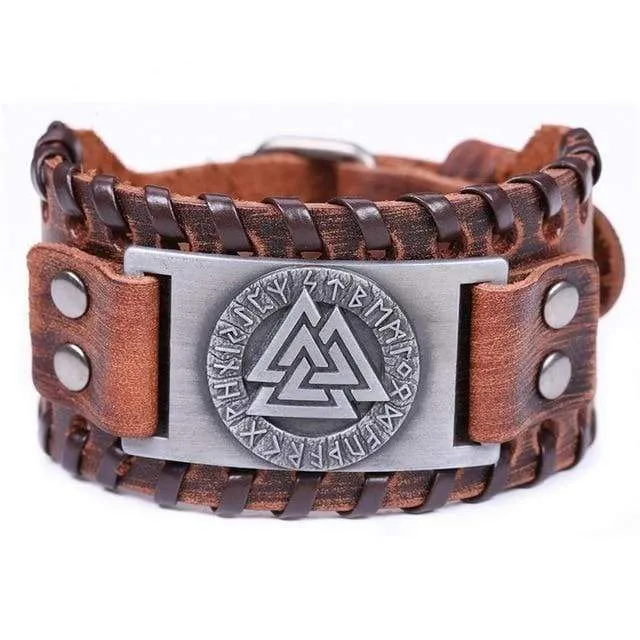 Valhalla Vikings Bracelets Viking Leather Bracelet Valknut Symbol