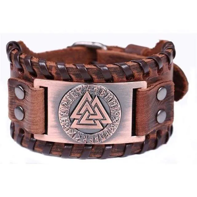 Valhalla Vikings Bracelets Viking Leather Bracelet Valknut Symbol