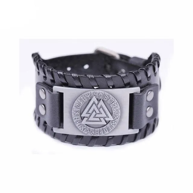 Valhalla Vikings Bracelets Viking Leather Bracelet Valknut Symbol