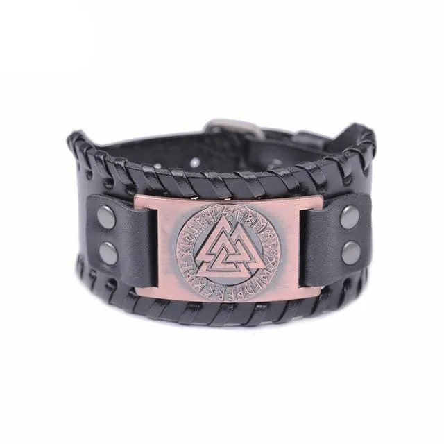 Valhalla Vikings Bracelets Viking Leather Bracelet Valknut Symbol