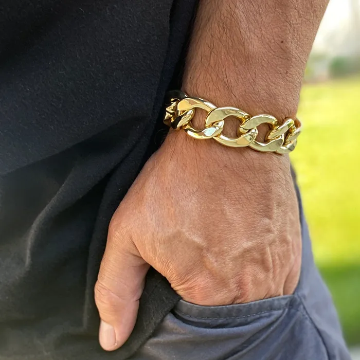 14K Gold Plated Cuban Link Hip Hop Bracelet 20MM Thick 785 Inch Bling Cartel Bracelets 14K Gold Plated Cuban Link Hip Hop Bracelet 20MM Thick 785 Inch Bling Cartel Bracelets