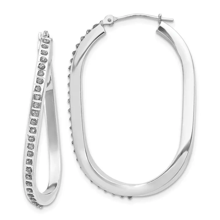 14k White Gold Diamond Fascination Oval Twist Hinged Hoop Earrings Jewelry Earrings 14k White Gold Diamond Fascination Oval Twist Hinged Hoop Earrings Jewelry Earrings