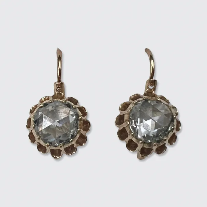 21stfinds Earrings Victorian RoseCut Diamond Leverback Earrings