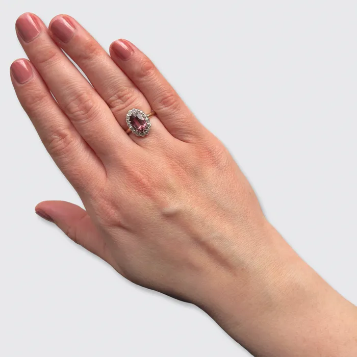 21stfinds Rings Victorian Pink Tourmaline Diamond Cluster Ring