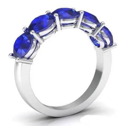 300cttw Shared Prong Blue Sapphire Five Stone Ring deBebians Rings