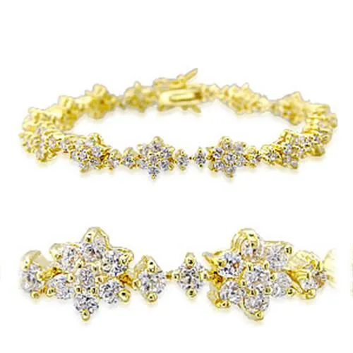32009 Gold Brass Bracelet with AAA Grade CZ in Clear Alamode Bracelets