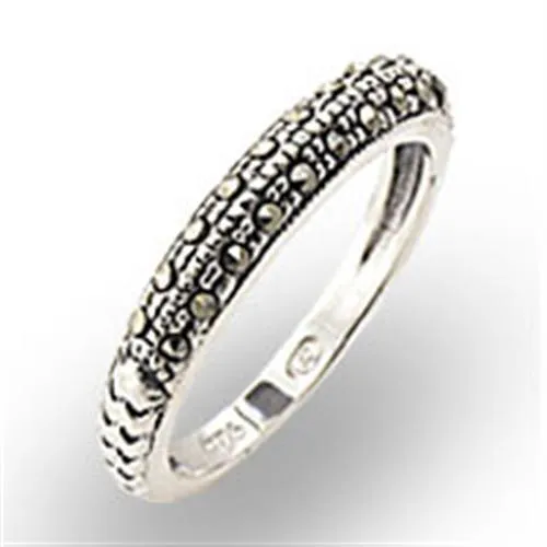 34311 Antique Tone 925 Sterling Silver Ring with SemiPrecious in Jet Alamode Rings