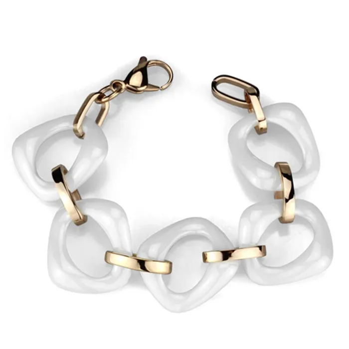 3W1010 IP Rose GoldIon Plating Stainless Steel Bracelet with Ceramic in White Alamode Bracelets 3W1010 IP Rose GoldIon Plating Stainless Steel Bracelet with Ceramic in White Alamode Bracelets