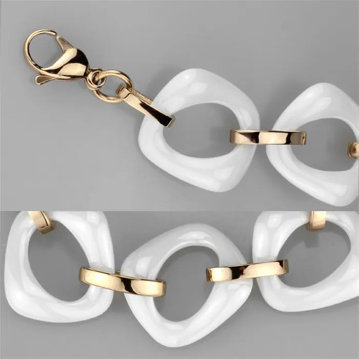 3W1010 IP Rose GoldIon Plating Stainless Steel Bracelet with Ceramic in White Alamode Bracelets