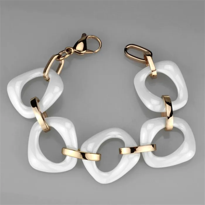 3W1010 IP Rose GoldIon Plating Stainless Steel Bracelet with Ceramic in White Alamode Bracelets