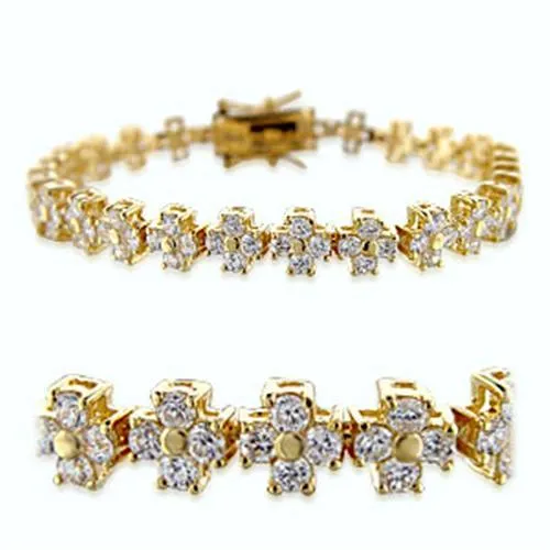 Alamode 36714 Gold Brass Bracelet with AAA Grade CZ in Clear Bracelets