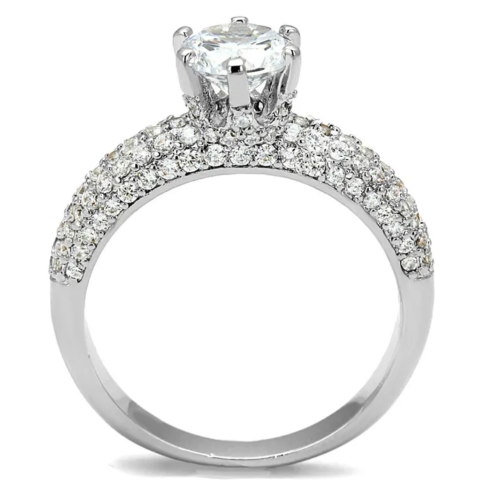 Alamode 3W1253 Rhodium Brass Ring with AAA Grade CZ in Clear Rings