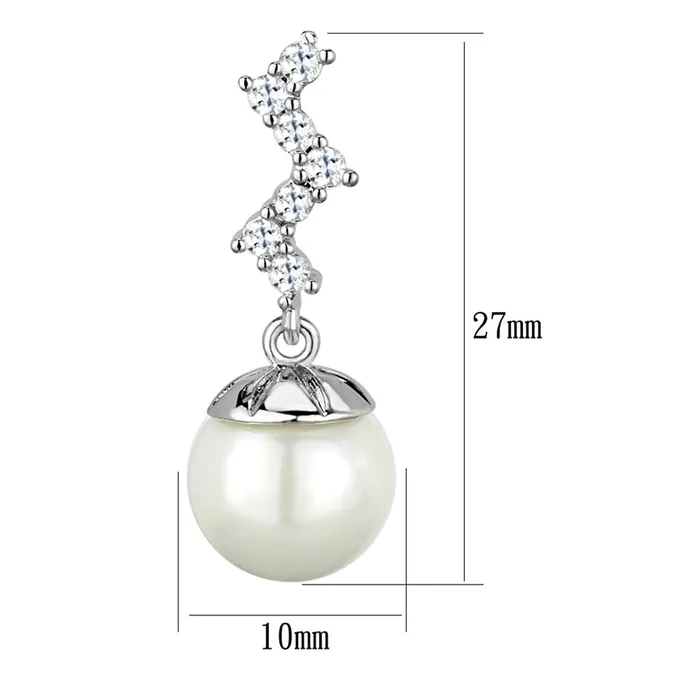 Alamode 3W894 Rhodium Brass Earrings with Synthetic Pearl in White Earrings