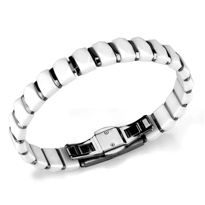 Alamode Bracelets 3W991 High polished no plating Stainless Steel Bracelet with Ceramic in White Alamode Bracelets 3W991 High polished no plating Stainless Steel Bracelet with Ceramic in White