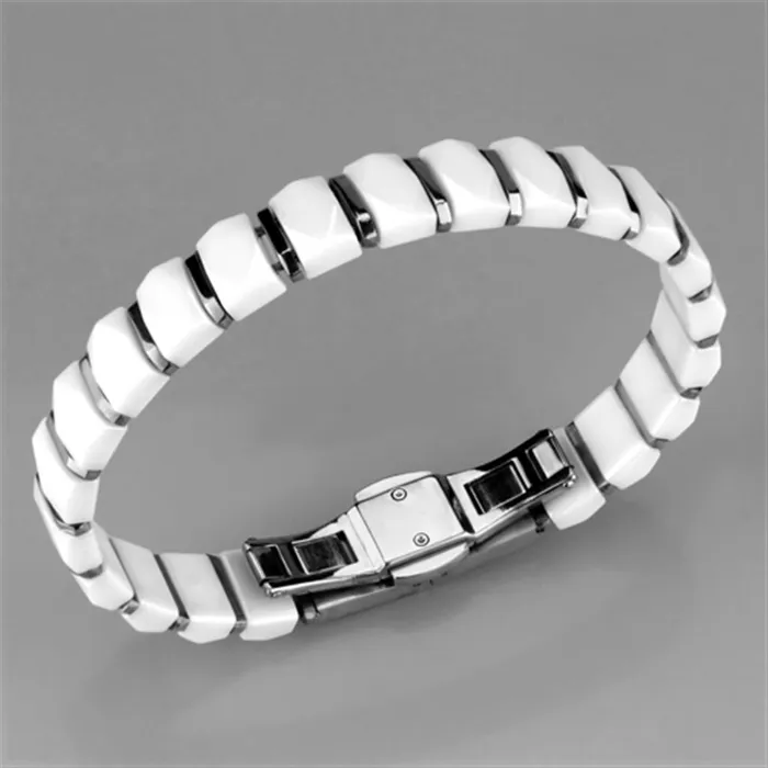 Alamode Bracelets 3W991 High polished no plating Stainless Steel Bracelet with Ceramic in White