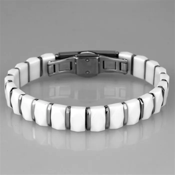 Alamode Bracelets 3W991 High polished no plating Stainless Steel Bracelet with Ceramic in White