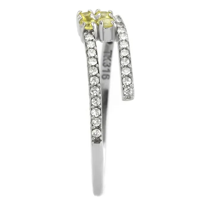 Alamode DA338 No Plating Stainless Steel Ring with AAA Grade CZ in Topaz Rings