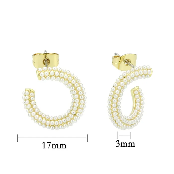 Alamode Earrings 3W1780 Flash Gold Brass Earring with Synthetic in White
