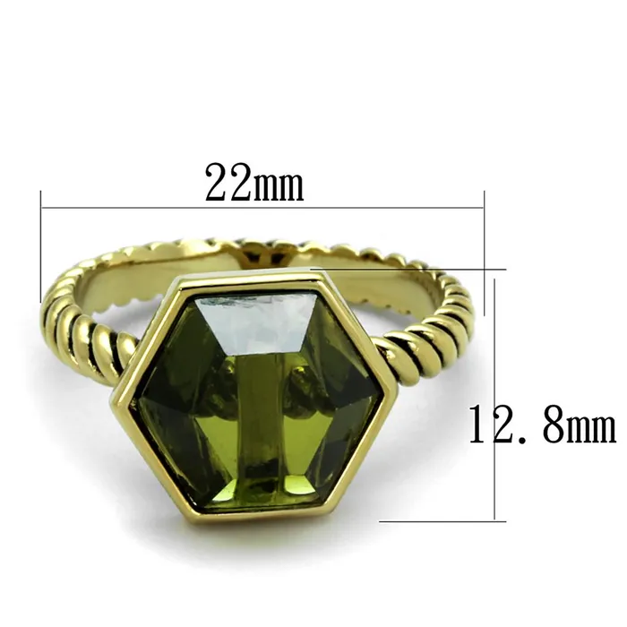 Alamode LO3544 Gold Brass Ring with AAA Grade CZ in Olivine color Rings