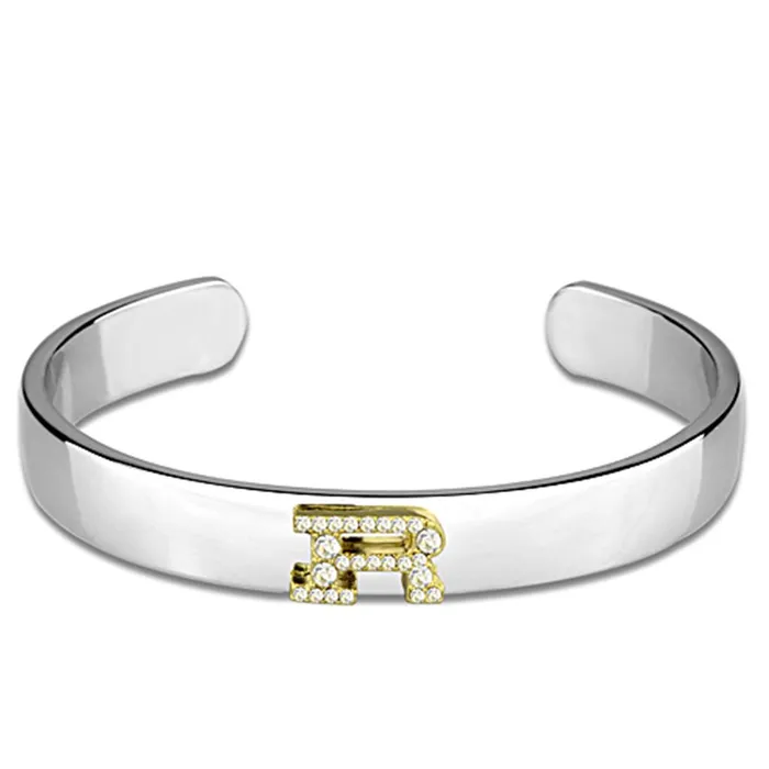 Alamode LO3628 Reverse TwoTone White Metal Bangle with Top Grade Crystal in Clear Rings