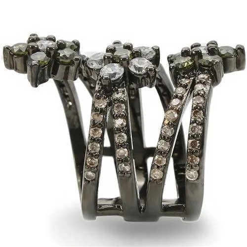 Alamode Rings 0W293 Ruthenium Brass Ring with AAA Grade CZ in Multi Color