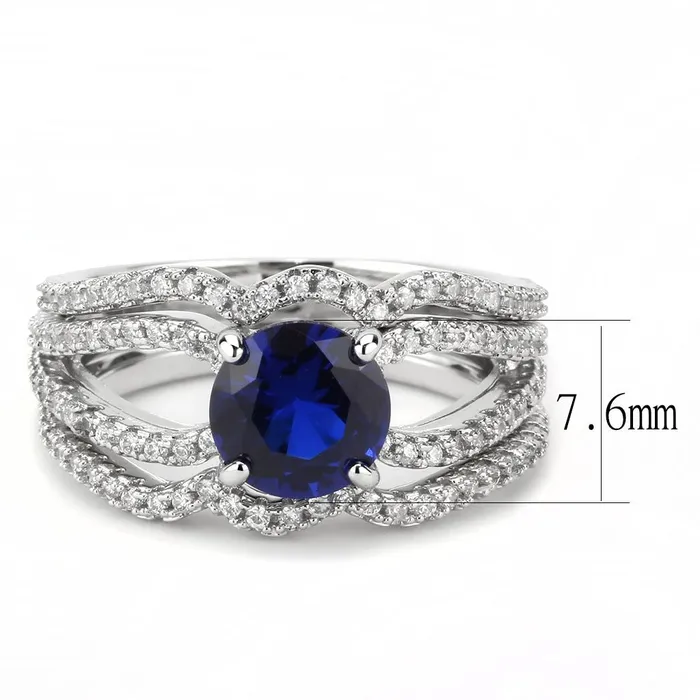 Alamode Rings 3W1597 Rhodium Brass Ring with AAA Grade CZ in London Blue