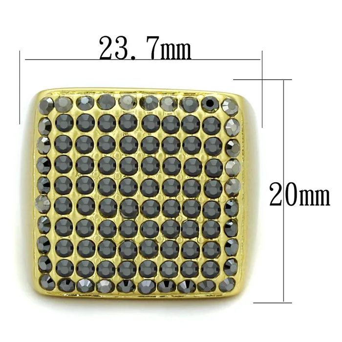 Alamode Rings LO3896 Gold Brush Brass Ring with Top Grade Crystal in Hematite