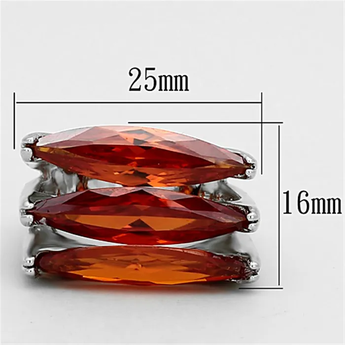 Alamode Rings LOA917 Rhodium Brass Ring with AAA Grade CZ in Orange