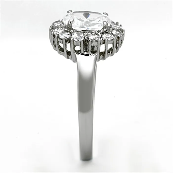 Alamode Rings TK1223 High polished no plating Stainless Steel Ring with AAA Grade CZ in Clear