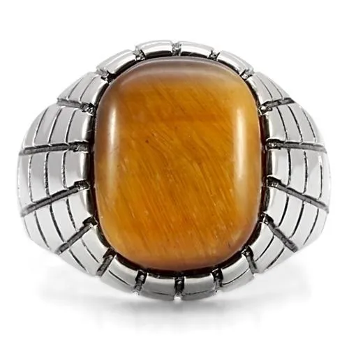 Alamode Rings TK129 High polished no plating Stainless Steel Ring with Synthetic Tiger Eye in Topaz