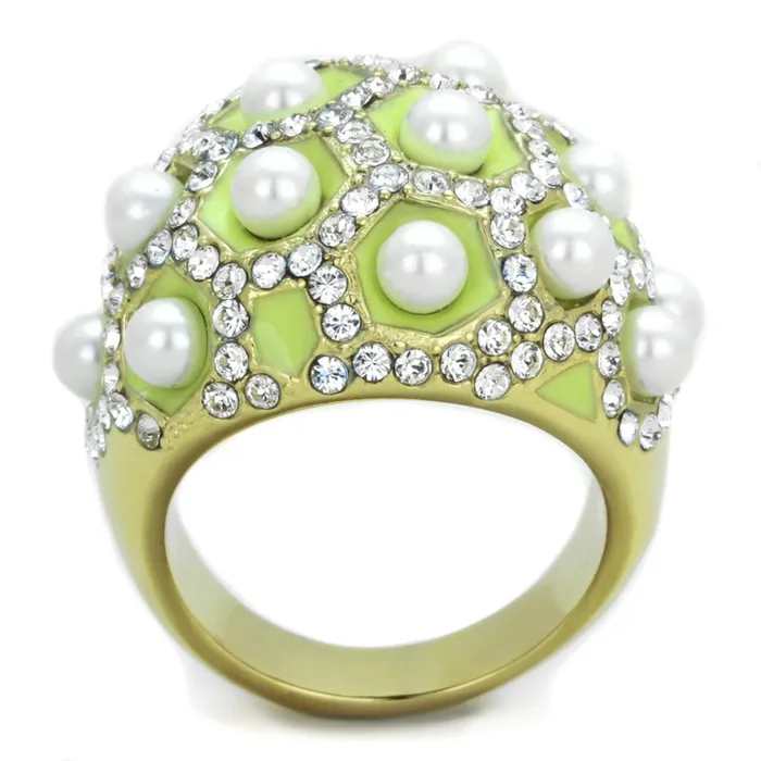Alamode Rings TK1636 IP GoldIon Plating Stainless Steel Ring with Synthetic Pearl in White