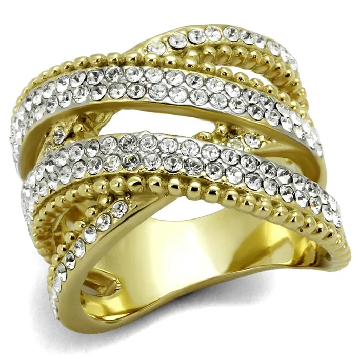Alamode Rings TK2252 TwoTone IP Gold Ion Plating Stainless Steel Ring with Top Grade Crystal in Clear