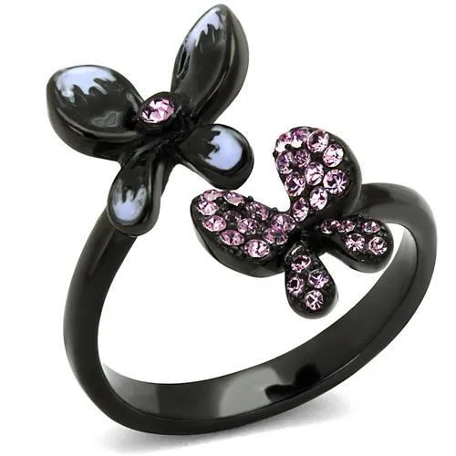 Alamode Rings TK2554 IP BlackIon Plating Stainless Steel Ring with Top Grade Crystal in Light Amethyst