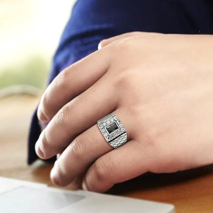 Alamode Rings TK3761 High polished no plating Stainless Steel Ring with AAA Grade CZ in Jet Alamode Rings TK3761 High polished no plating Stainless Steel Ring with AAA Grade CZ in Jet