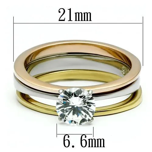 Alamode Rings TK620 ThreeTone IP Stainless Steel Ring with AAA Grade CZ in Clear