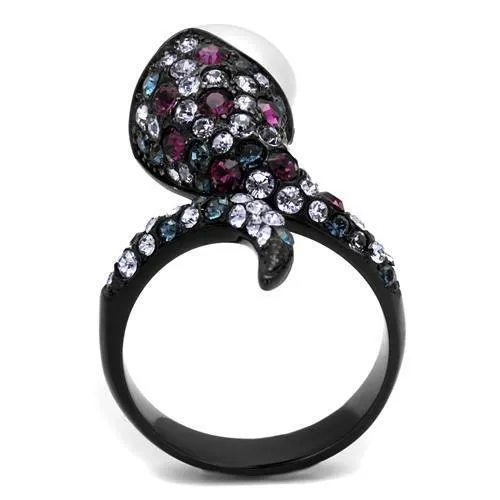 Alamode TK2203 IP BlackIon Plating Stainless Steel Ring with Synthetic Pearl in White Rings