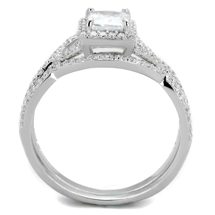 Alamode TS420 Rhodium 925 Sterling Silver Ring with AAA Grade CZ in Clear Rings