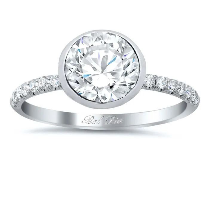 Bezel Set Diamond Engagement Ring with Pave Diamond Band deBebians Rings