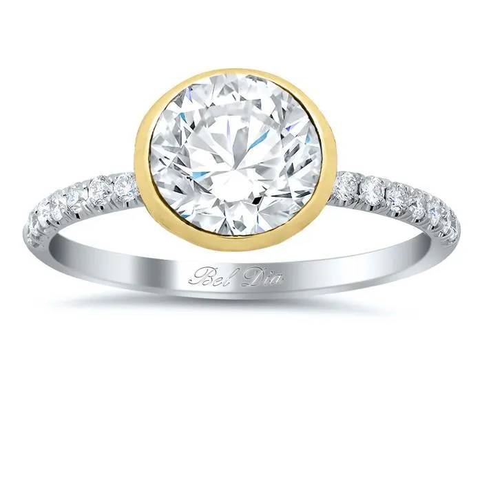 Bezel Set Diamond Engagement Ring with Pave Diamond Band deBebians Rings