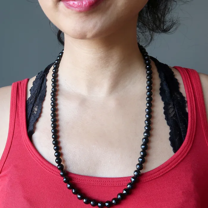 Black Tourmaline Necklace HighClass Heroine Faceted Gems Satin Crystals Necklaces