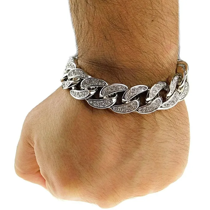 Bling Cartel Admin Bracelets Silver Tone 18 Cuban Link Choker Chain Iced Bracelet 18MM